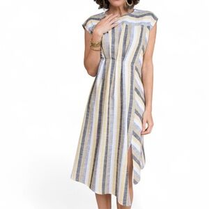 UNCLE FRANK Women's Small Tuck Front Striped Dress Lightweight Cap Sleeve